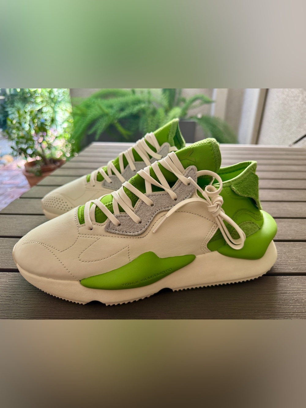 Y3 White and Lime Green Sneakers
